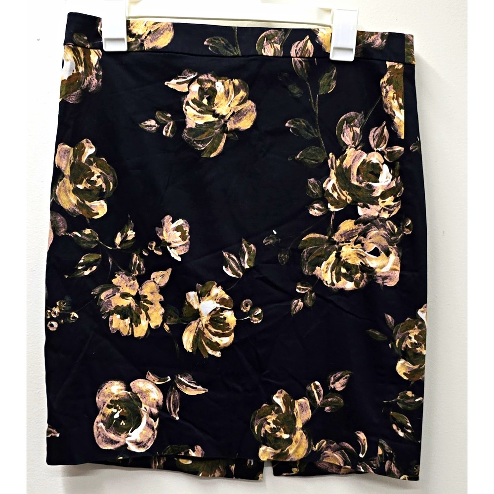 J.CREW The Pencil Skirt Floral Black Lined Stretch Knee Length Size 8